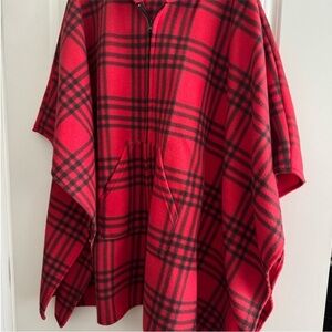Red and black Plaid Poncho